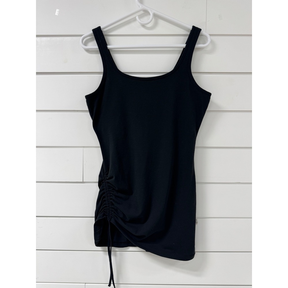 Prana Womens Black Side Cinch Ruched Yoga Tank Top Built-In Shelf Bra Large